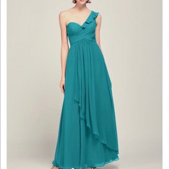 Chiffon cascading one shoulder dress from David’s Bridal in the color blue SZ 2 - Picture 10 of 10